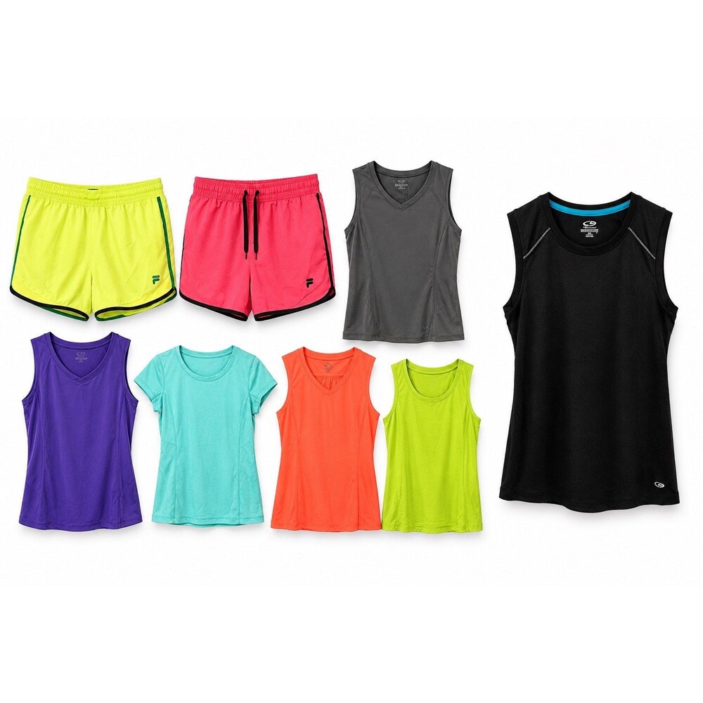 EUC Fila Tek Gear & Champion Women Athletic Tops & Shorts Lot Of 8 Medium
